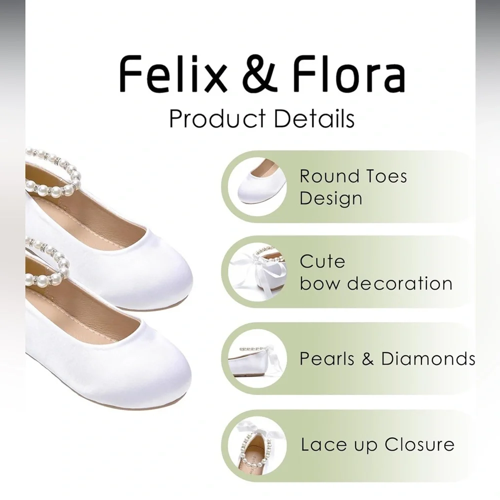 Felix & Flora White Ballet Flats with Pearls size 13